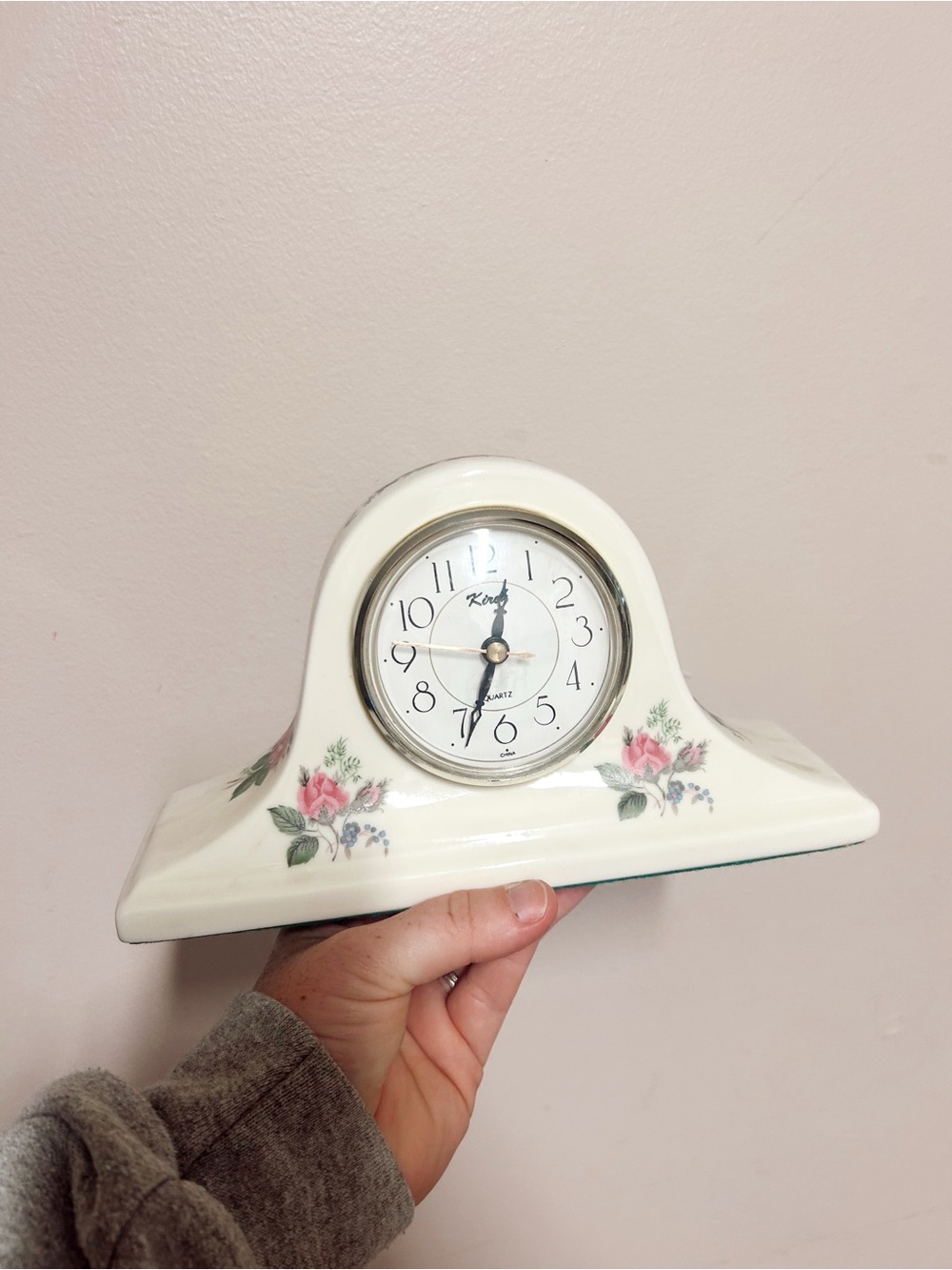 Vintage Kirch White Floral Ceramic Mantel Clock